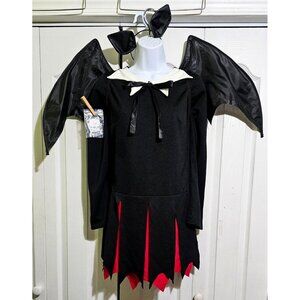 Vampire Costume Bat Girl Gothic Doll Dress Wings Ears Fangs Halloween Adult S/M